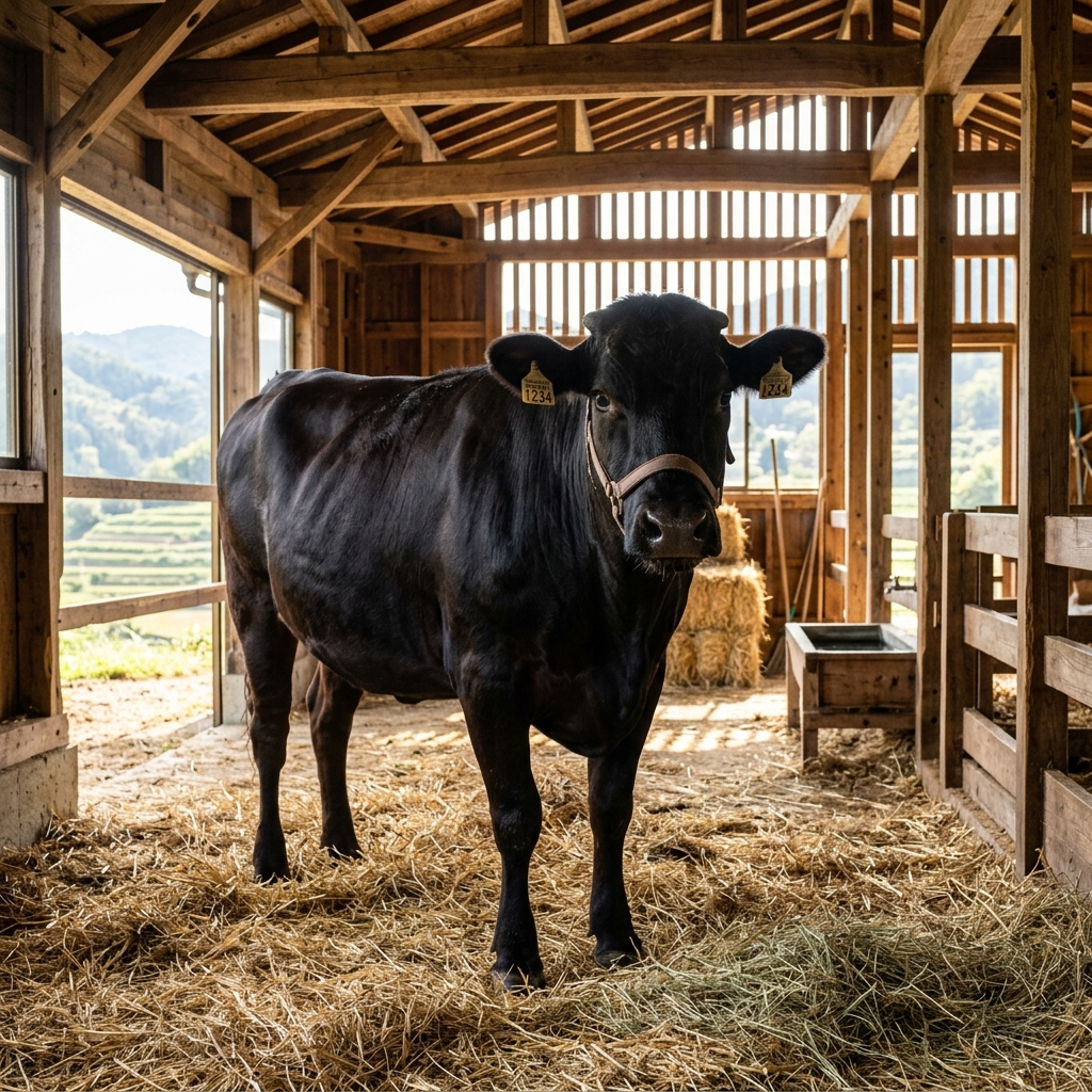 A Healthy, Relaxed Awa Beef Cow in Tokushima