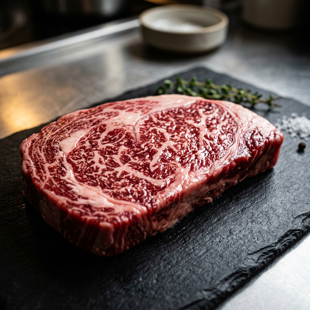 An Exceptionally Glossy, Deeply Marbled Cut of Awa Beef