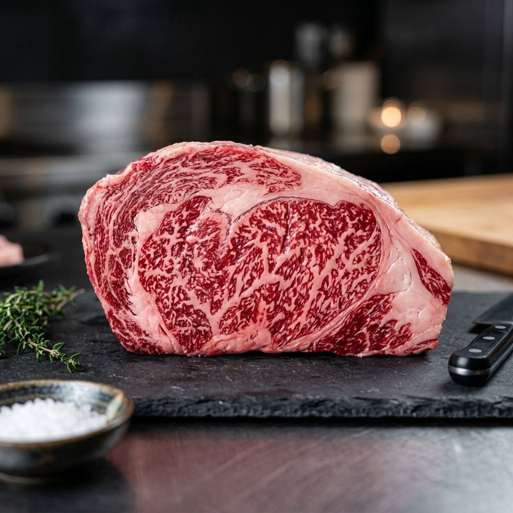 A Spectacularly Marbled, Sake-Kasu Fed Cut of Biei Wagyu