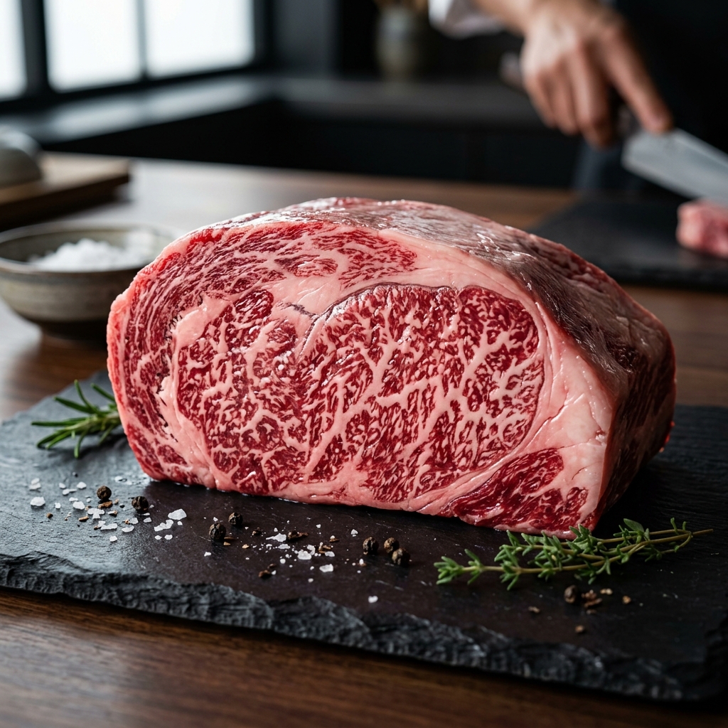 An Exceptionally Glossy, High-Oleic Cut of Bungo Beef