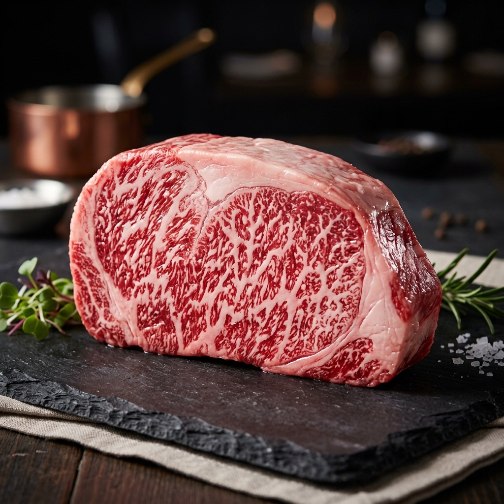 An Exquisite, Bright White Marbled Cut of Hakata Wagyu