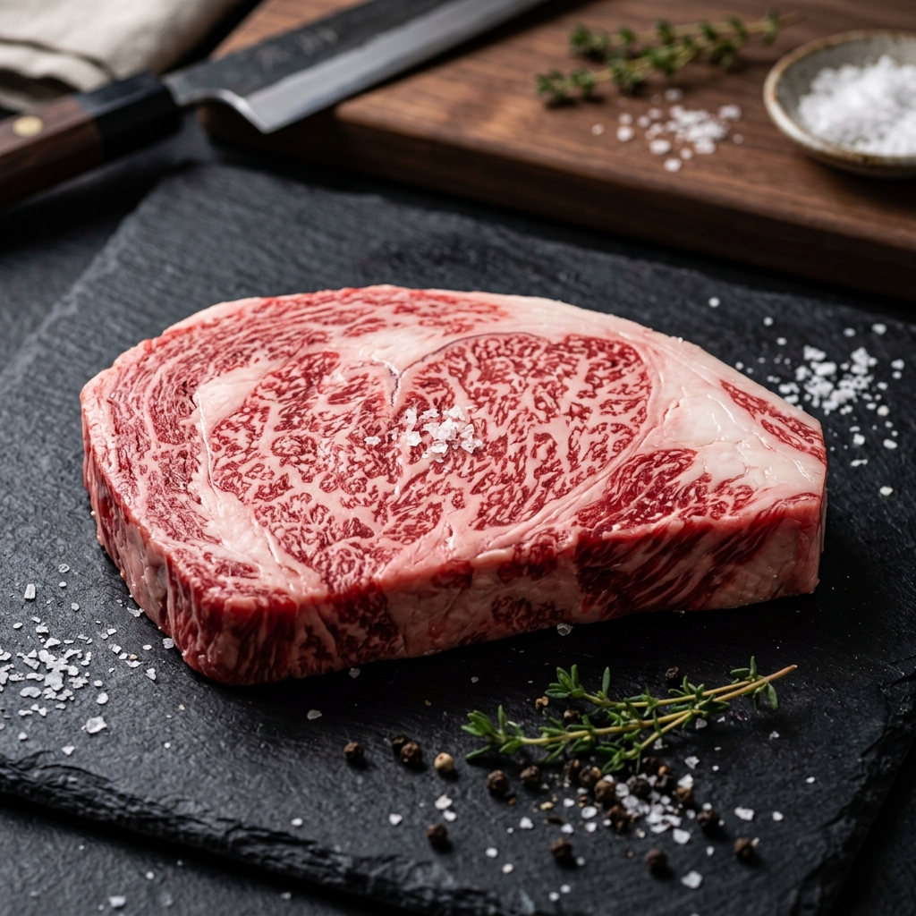 A Flawlessly Marbled Cut of Iki Beef with Extremely Soft Fat