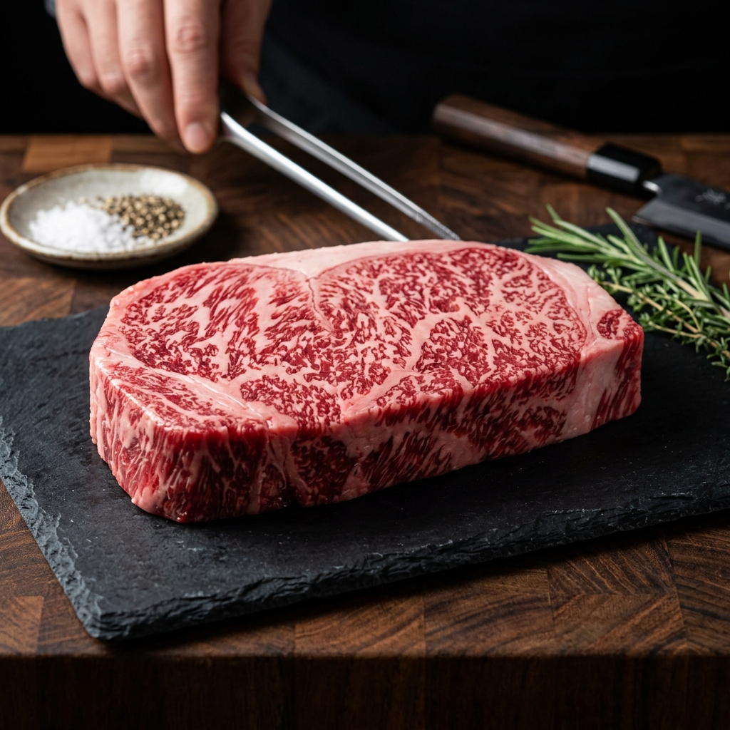 An Intensely Marbled, Beautifully Patterned Cut of Motobu Beef