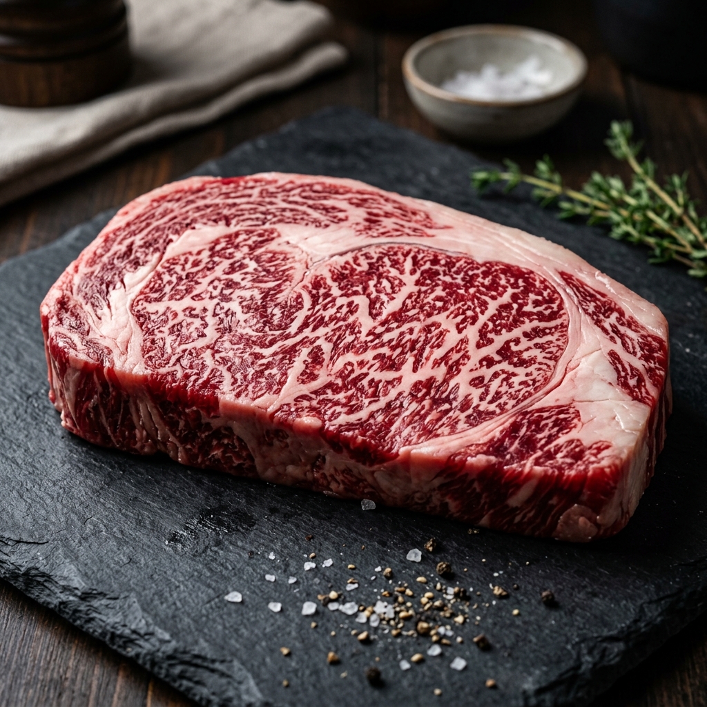 A Deep, Ruby-Red Cut of Oki Beef with Intense Mineral Umami