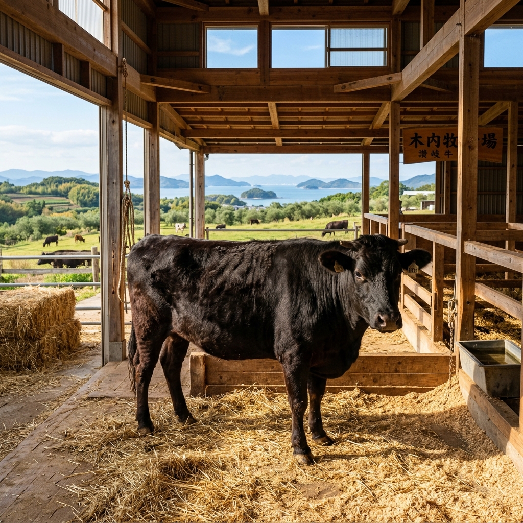 A Relaxed Sanuki Wagyu Cow in Kagawa