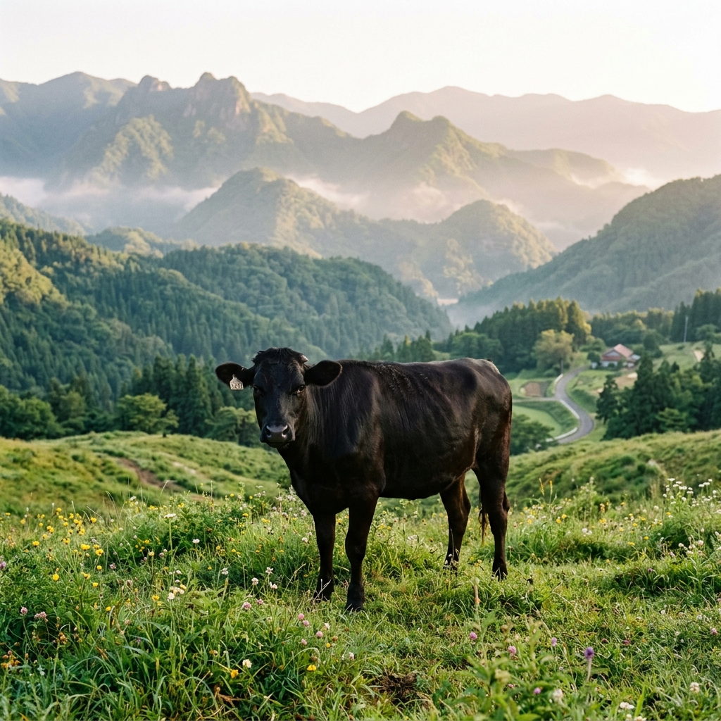 A Healthy Japanese Black Cow Fed on Premium Dassai Lees
