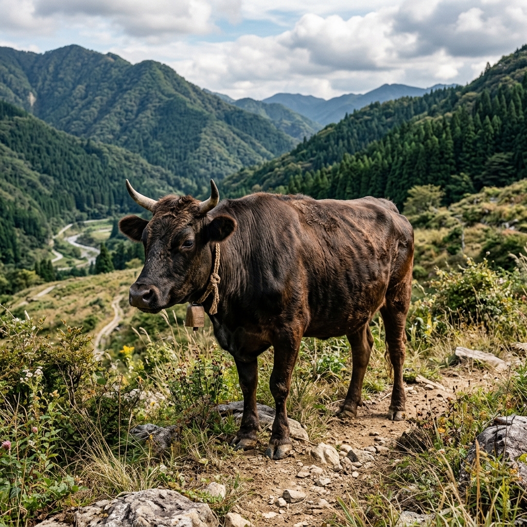 A Purebred, Ancient Takenotani Tsurugyu Cow in Okayama