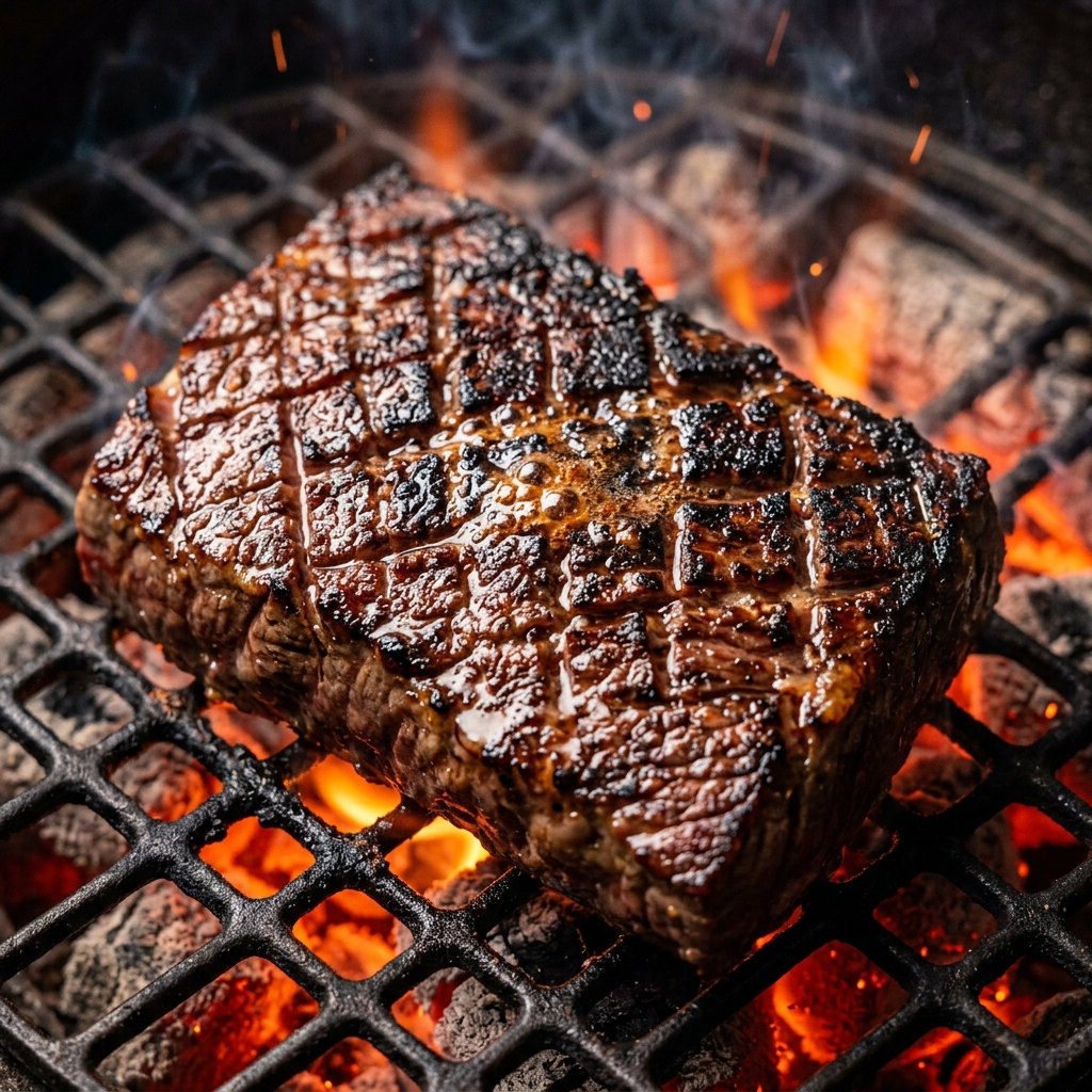Thick Wagyu Harami Grilling Over Hot Binchotan
