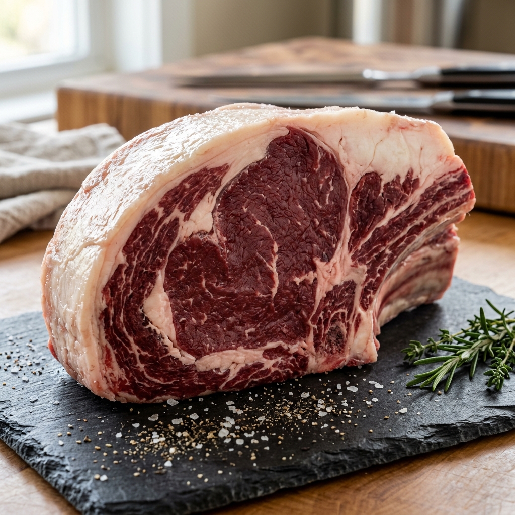 The Thick Fat Cap and Lean Center of a USDA Prime Angus Ribeye